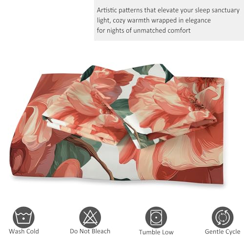 Housse de couette 200x200cm blanc à fleur imprimé rétro pour lit 2 personnes - 5