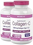 Hydrolyzed Collagen Peptides | 1000 mg | 600 Caplets | Type 1 and 3 with Vitamin C | Grass Fed, Non-GMO, Gluten Free Pill Supplement | by Carlyle