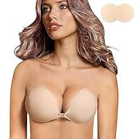 queensecret Adhesive Bra, Push up Strapless Self Adhesive Bra, Invisible Silicone Bra for Backless Dress (D, Nude)