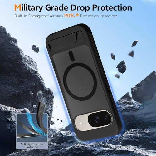 Image of KARWAN?Ultra Hybrid Matte Back Cover Case Compatible with Stand Magnetic for Google Pixel 10 | Mag-Safe Wireless Charging | Camera Bump Protection -(Black)