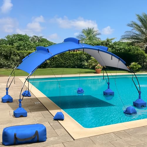 Uthfy Pool Shade Canopy, Large Beach Canopy with UV Block & Waterproof, Steel Frame, Pop up Sunshade Swimming Canopy with Sandbags, Pool Accessory, Carry Bag, for Inground Pools, Lawn