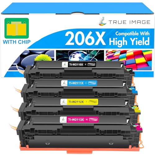 206X Toner Cartridges 4 Pack High Yield: MFP M283fdw M283cdw M255dw 206A 206 Set Compatible Replacement for HP 206X for HP Color LaserJet Pro MFP M283fdw M283cdw M283 Printer Ink (with Chip -B/C/Y/M)