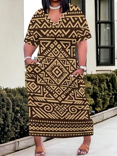 Image of PinkPatty Women's Oversize V Neck Short Sleeve Maxi Dress with Pockets