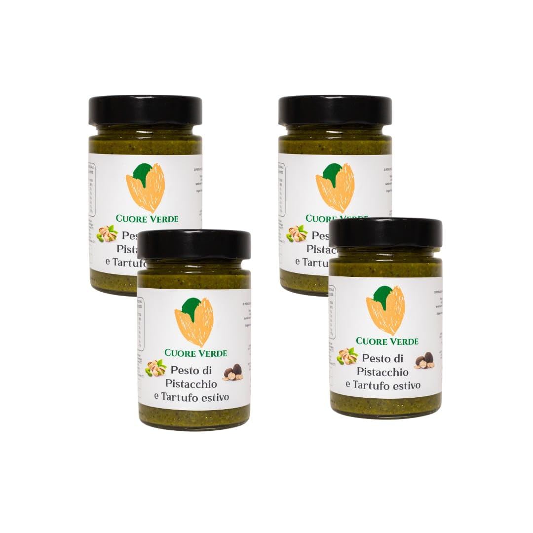 Pesto aux pistaches et aux truffes d'été Idéal pour les pâtes, les pizzas, les savoureuses bruschettas, seconds plats - SANS GLUTEN - Paquet de 4 pcs. à partir de 190gr. Caduno
