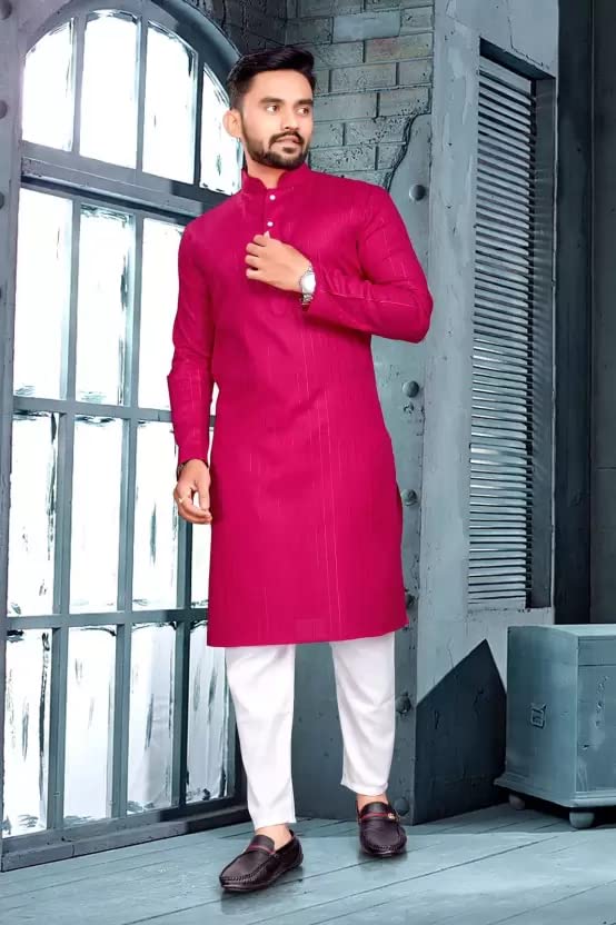 Image of Gauri Laxmi Enterprise Men Cotton Blend Straight Lining Kurta