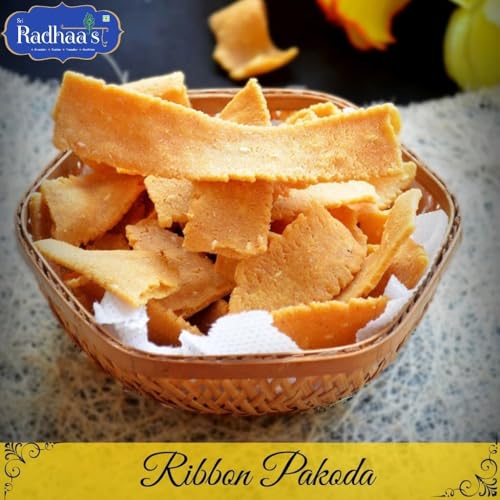 Image of Sri Radhaa's Ribbon Pakode 150g | Crispy South Indian Ribbon Pakoda | Crunchy Savoury Indian Namkeen Snack for Tea Time & Anytime Munching (Pack Of 6)