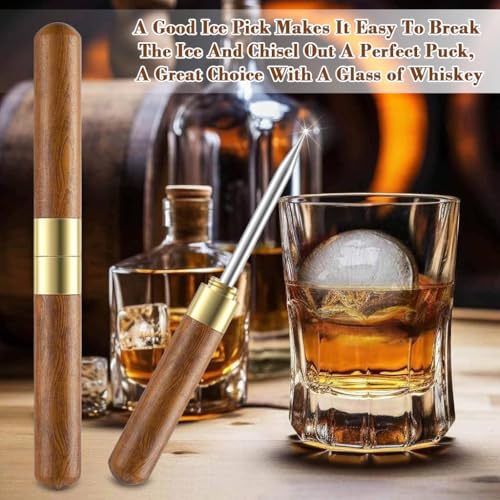 Image of Supvox Ice Awl Stainless Steel Ice Pick with Sharp Point Wooden Handle and Protective Lid 6.2 Inch Compact Tool for Home Bar Camping and Outdoor