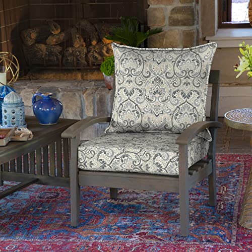 Image of Arden Outdoor Foam Deep Seat Cushion Set, 4-Pack, 24x24, Premium High-Density Foam, Never Flattens, Weather-Proof for Patio Chair Sofa Couch, Neutral Aurora Damask
