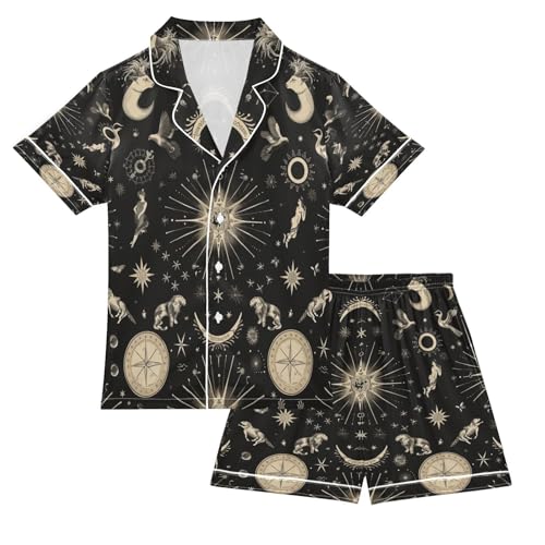 senya Pajama Sets Silky Button Down Nightwear Sleepwear Size 5-14 Years Moon Zodiac Signs