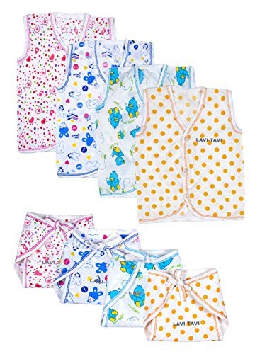 Image of TS LAVI TAVI Jhabla with Nappy for New Born Baby Clothes Multicolor (Set of 4) (6-9 Month)