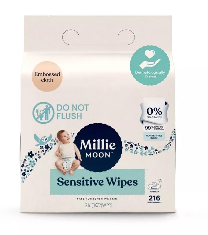 Image of Millie Moon Sensitive Wipes (216 Count)-3 Packs of 72 Wipes(1Box)