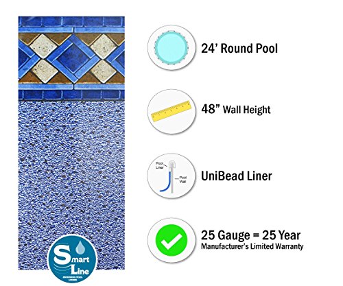 Smartline Mosaic Diamond 24-Foot Round Liner | Unibead Style | 48-Inch Wall Height | 25 Gauge Virgin Vinyl Material | Strong And Durable Liners | Designed For Steel Sided Above-Ground Swimming Pools #TOP2