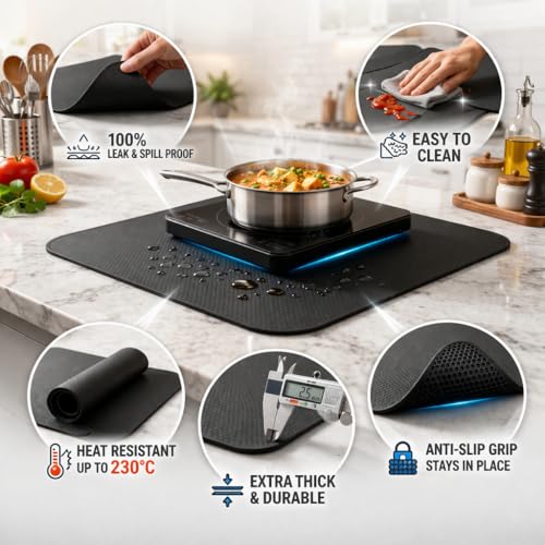 Image of Induction Cooktop Mat for Kitchen | Heat Resistant (450F) Silicone Mat | Anti Slip, Oil & Spill Proof | Washable & Reusable Countertop Protector | Stove Base Pad Big Size