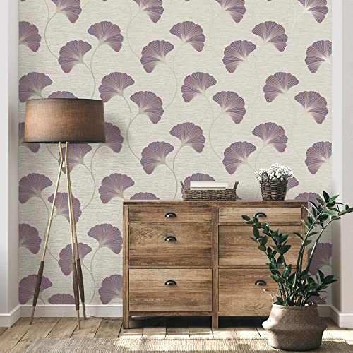 Fine Decor Miya Ginkgo SIDEWALL Plum - Image 4