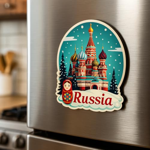 Image of Naxon Russia Country Theme Souvenir Wooden Refrigerator Stylish Fridge Magnet - Fridge Decoration Magnet for Kitchen & Home Decor | Perfect Souvenir Gift | Size 3x3 Inches | Pack of 1