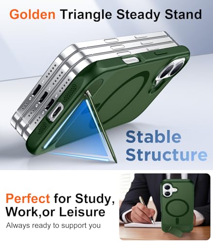 Image of Designed for iPhone 17 Case, [Built-in Invisible Kickstand][Compatible with MagSafe][Military Grade Shockproof] Slim Translucent Matte Phone Case for iPhone 17 6.3 inch (Forest Green)