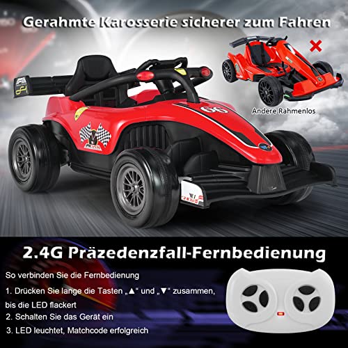 COSTWAY Elektroauto für Kinder, 12V Gokart mit Musik und Licht, Rennauto 2-5 km/h, mit 2,4 G Fernbedienung, Go Cart für Kinder ab 3 Jahre (Rot) – Bild 4