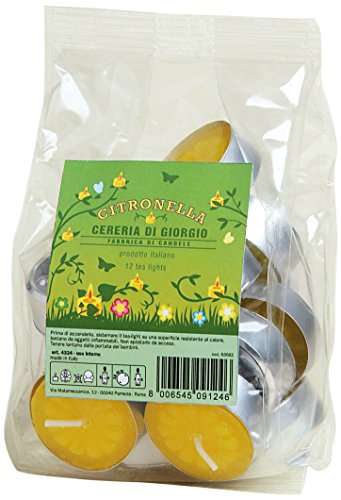 Cereria di Giorgio Confezione da 12 Tealight alla Citronella – Citronella di Java 100% Naturale – Anti Zanzare – Durata 3,5 Ore