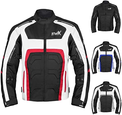 HWK Spyder Motorcycle Jacket for Men with Weather Resistant Cordura Textile Fabric for Enduro Motocross Motorbike Riding and Impact Protection Armor, Dual Sport Motorcycle Riding Jacket LARGE/RED