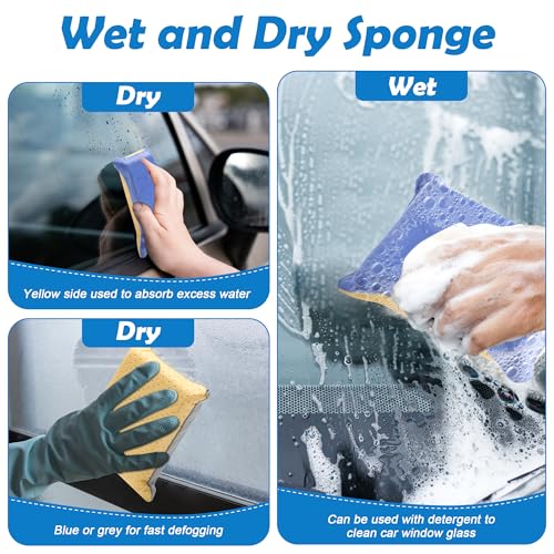 Image of 4PCS Window Defogger Sponge, Pletpet Car Windshield Defogger Sponge Reusable Yellow Mirrors Glass and Windows Defogging Sponge for Fast Defogging and Water Absorption for Windshields