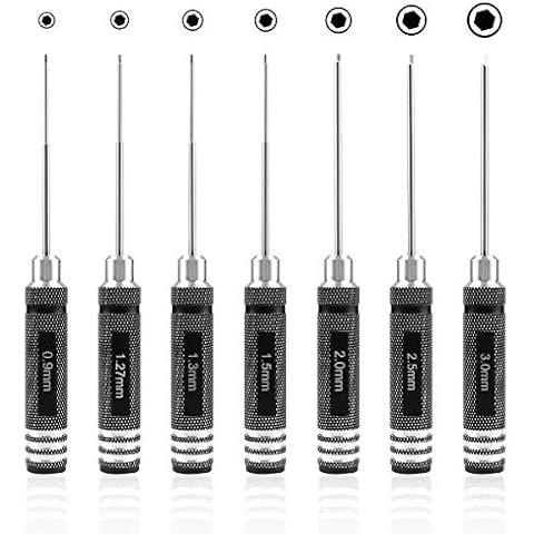 RC Hex Driver Set - 7pcs Hex Allen Screwdriver Kit 0.9mm 1.27mm 1.3mm 1.5mm 2.0mm 2.5mm 3.0mm Key Driver Repair Tools for Rc Car Traxxas Helicopter Cover