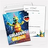 Einladungskarten Kindergeburtstag Schildkröte - Schwimmbad Schwimmen Zoo Tropen Tiere - 8 coole Karten mit Umschlägen – Made in Germany – Kinder Geburtstag Einladung zum Ausfüllen (vorausgefüllt)