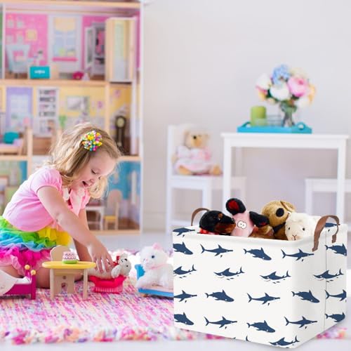 Image of Rectangular Easter Shark Basket,Collapsible toy box for kids,easter gift basket, Nursery Hamper for Shelve Toy Box,Shelf Basket(Shark)