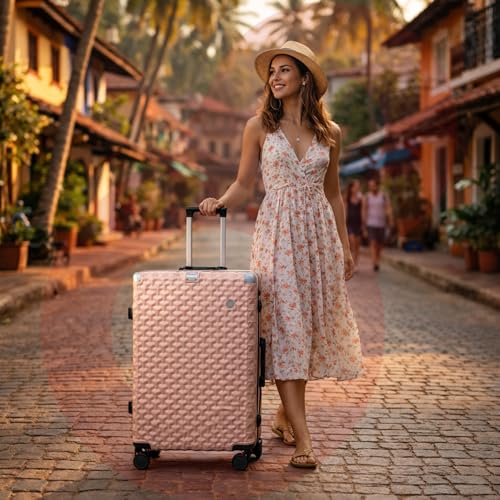 Image of Hard PC Trolley Luggage, Medium Size, 100% Polycarbonate, Lightweight and Durable, Silent Wheels, Anti-Theft with Aluminium Frame, and 2 TSA Locks, 24-Inch, Coral Mist