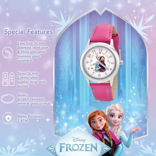 Disney Kids' W001793 "Frozen Elsa and Anna" Stainless Steel Watch with Pink Leather Band4