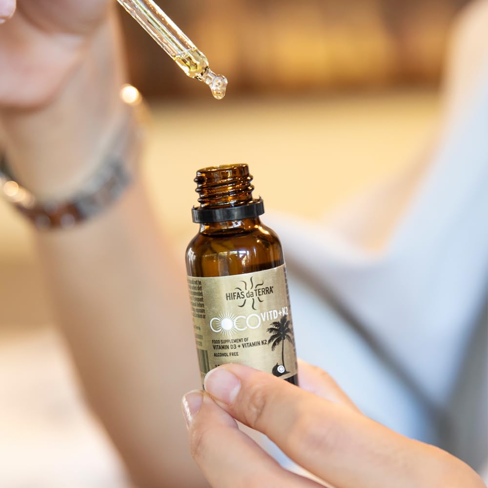 HIFAS DA TERRA CocoVit D + K2 Líquido - 500 UI Vitamina D3 + 50 µg Vitamina K2 por gota - Suplemento en aceite MCT de coco - Apoyo al Sistema Inmunitario y Estado de Ánimo - Formato con gotero, 20 ml