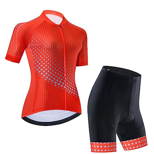 Damen Radtrikot Set Atmungsaktiv Rennrad Shirts Kit Kurzarm Radbekleidung mit Gel Gepolsterte Trägerhose, Höhe: 25 cm, M Damen Radtrikot Set Atmungsaktiv Rennrad Shirts Kit Kurzarm Radbekleidung mit Gel Gepolsterte Trägerhose, Höhe: 25 cm, M