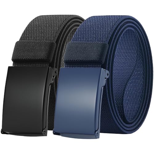 Canvas Belt Men 2 Pack Nylon with Stretch Flexibility, Adjustable Slide Plastic Buckle, Adjustable, Cut to Fit