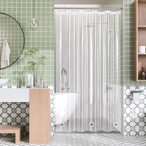 Image of AmazerBath Shower Curtain Liner Small, 60x72 Clear Camper Shower Curtain, Waterproof Plastic Shower Liner, Lightweight PEVA Shower Curtain for Bathroom with 3 Magnets and 10 Rustproof Metal Grommets
