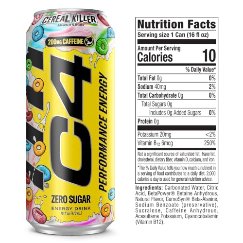 Image of C4 Energy Carbonated Zero Sugar Energy Drink, Pre Workout Drink + Beta Alanine, Cereal Killer, 16 Fl Oz Can (Pack of 12)