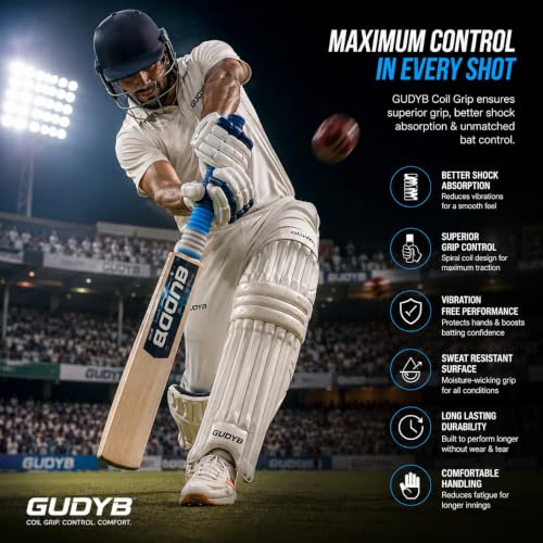 Image of GUDYB Professional Cricket Bat Handle Coil Grips with Better Shock Absorption | Soft Rubber for Better Swing | Durable, High-Quality Batting Grip for All Cricket Players, Pack of 1 (RED)