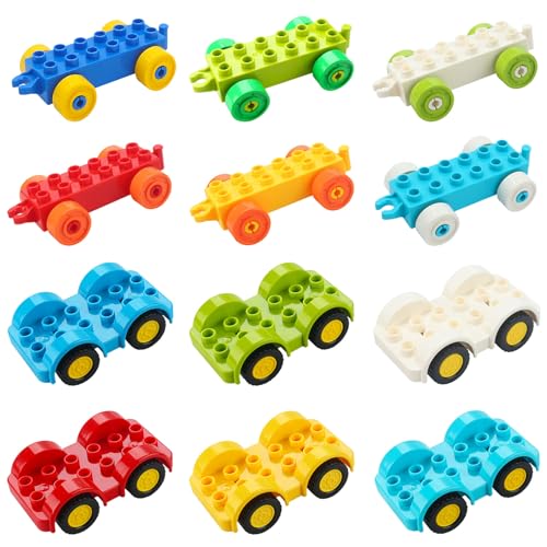 Pilikoll 12 Pezzi Set di Blocchi da Costruzioni del Veicolo con 6 Giocattoli per Auto, 6 Giocattoli per Rimorchi Blocchi da Costruzioni Bambini per Tasca di festa Kinder Füller
