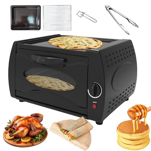 MJMLUCK Horno Tandoor 2 en 1, máquina eléctrica para Hacer roti con Control de Temperatura, Puerta con Vidrio Transparente y Placa Superior Caliente, Bandeja para Hornear, Rejilla para Hornear y Man