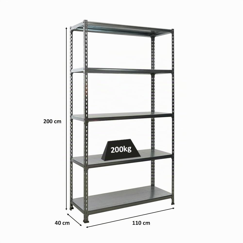 PROREGAL Schwerlastregal Big Metal Shark | HxBxT 200x110x40cm | Fachlast 200kg | Verzinkt | Regal Standregal Aufbewahrungsregal