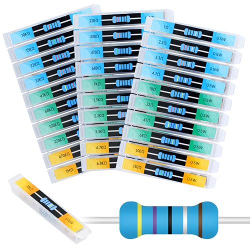 Assortiment de Résistances, 30 Valeurs 600 Pièces, 1 ohm à 1 M ohm avec 1% 1/2 W, Assortiment de Résistances à Film Métallique, Emballé dans une Caisse...