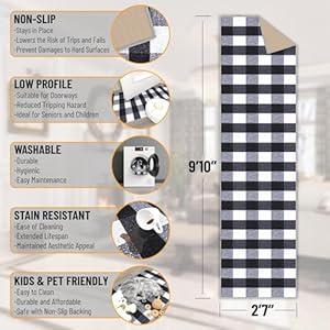 Machinewashablecheckeredbuffaloplaiddesignnonsliprubberback3x10traditionalrunnerrugforhallwaykitchenbedroomlivingroom27x910blackcheckered  Urban Country Home Decor Machine washable checkered buffalo plaid design non slip rubberback 3×10 traditional runner rug for hallway kitchen bedroom living room 27 x 910 black checkered  urban country home decor