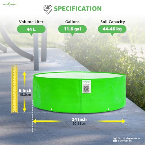 Image of Anandi Green's Hdpe Uv Protected 260 GSM Round Green Colour Plants Grow Bags Suitable for Terrace and Vegetable Gardening Size 24x6 Pack of 3