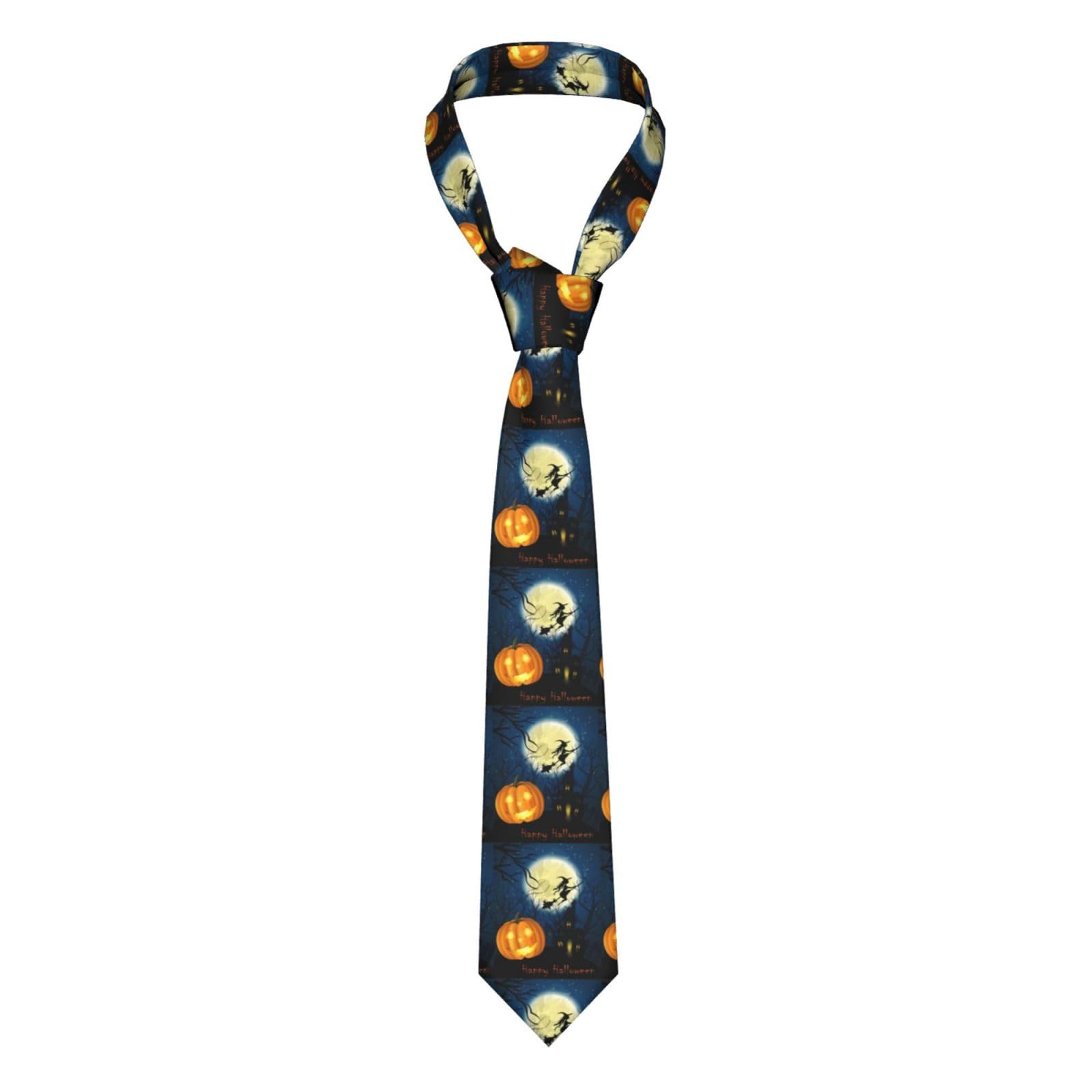 Men'S Tie Pumpkin Halloween Print Woven Casual Necktie Slim Necktie Formal Necktie For Business Wedding