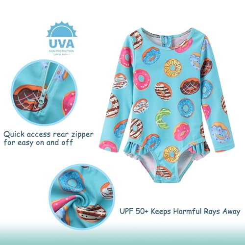 Image of Baby Girls One Piece Swimsuits Long Sleeve Rash Guard for Kids Girls UPF 50+ Sun Protection Swimshirts
