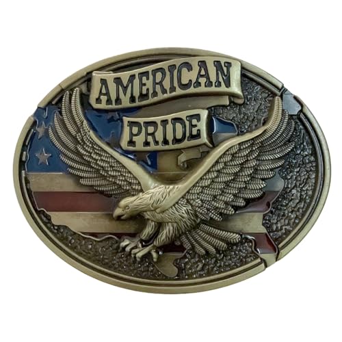 LKKLUYIC Western Cowboy Belt Buckle for Men Patriotic American Flag with Eagle Belt Buckle Gold