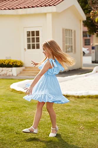 GRACE KARIN Girls Summer Dress One Shoulder Floral Ruffle Sleeve Midi Casual Sundress 5-12Y2