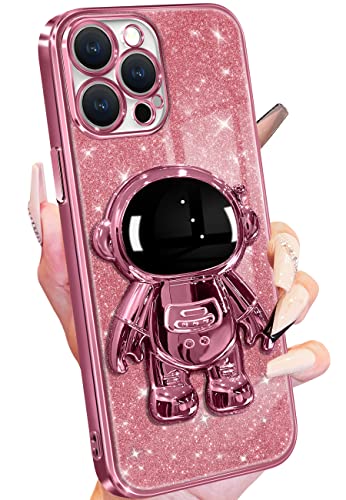 Buleens for iPhone 14 Pro Case Astronaut, Clear Cases for iPhone 14 Pro with Glitter Paper & Spaceman Stand, Women Girls Cute Electroplated Sparkly Space Phone Cover for 14 Pro - image 1