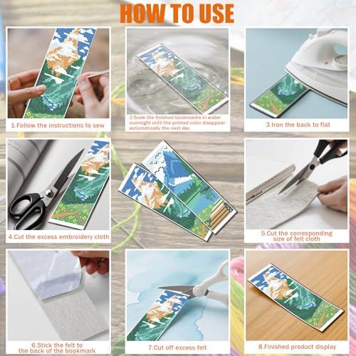 Image of FREEBLOSS 6 Set Cross Stitch Bookmarks Kit Mountains&Rivers Stamped Cross Stitch Kit DIY Embroidery Bookmark Set with Instruction for Adults Beginners Gift for Reading Enthusiasts 8 * 2.4inch 11CT