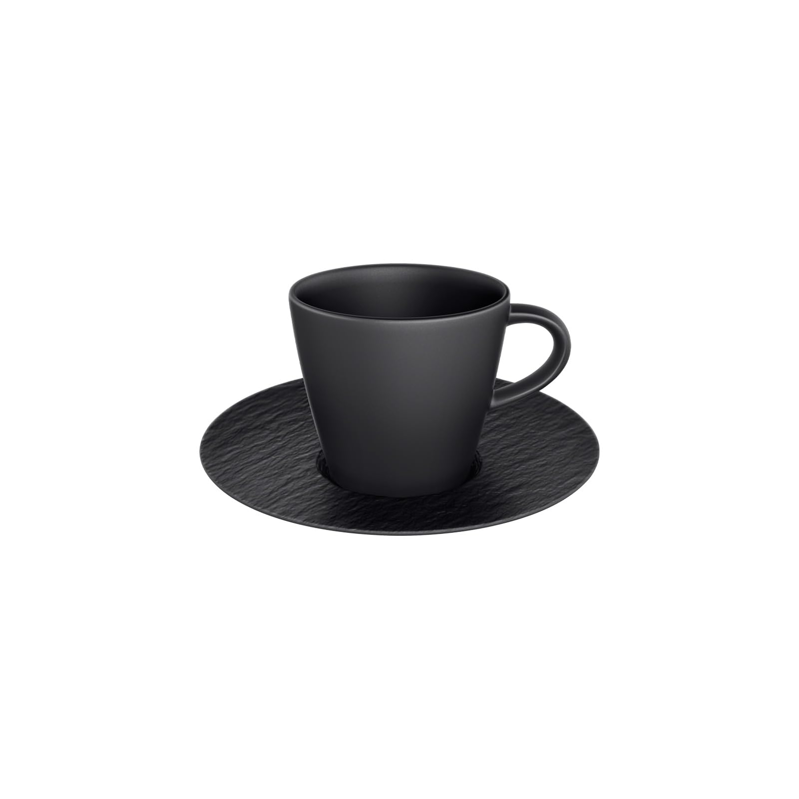 Villeroy & Boch Manufacture Rock Glow Espresso-Set, 2-teilig, Espressotasse 60 ml mit Untertasse ø 12 cm, Edle Schieferoptik, Premium Porzellan, Schwarz