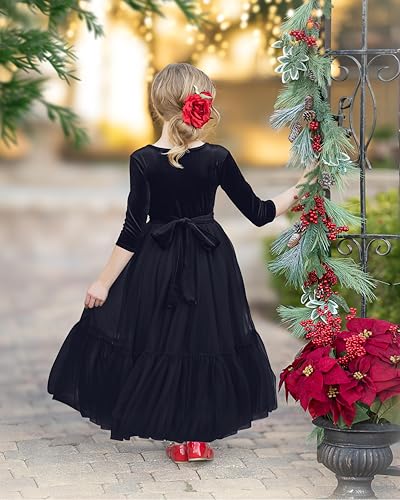 Flower Girl Dress Girls Velvet Dress Fall Winter Toddler Tulle Princess Dresses for Wedding Christmas Party2