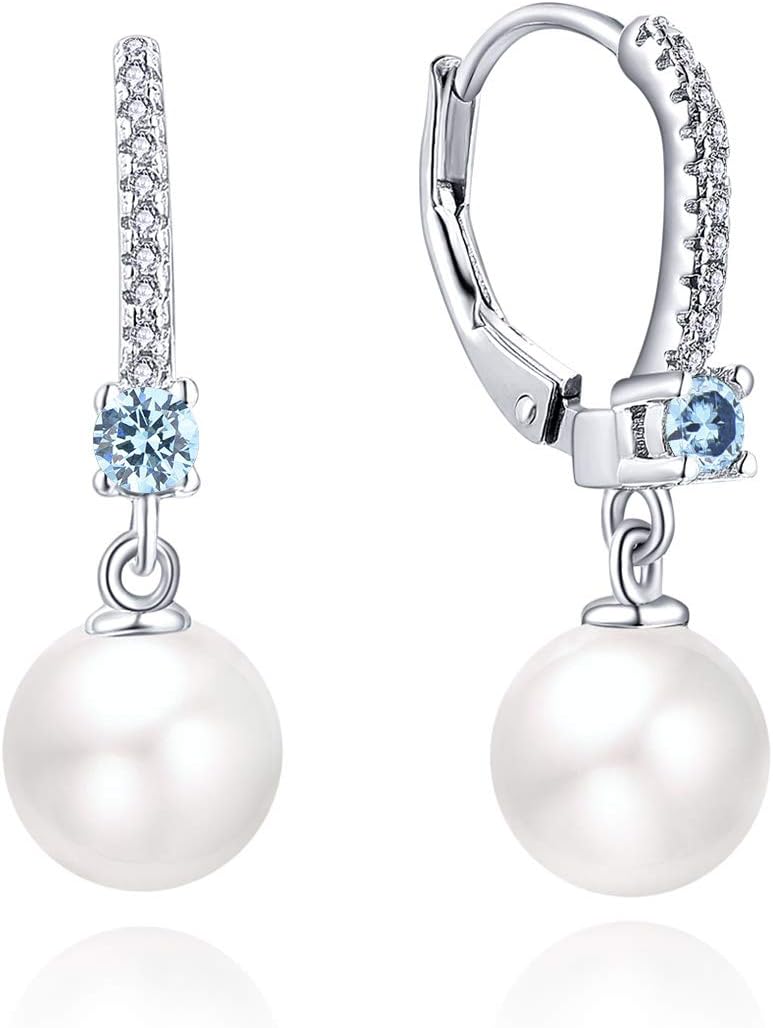 JO WISDOM 925 Sterling Silver Freshwater Pearl Hoop Earrings with Dangle Real Pearl,Simulated Pearls